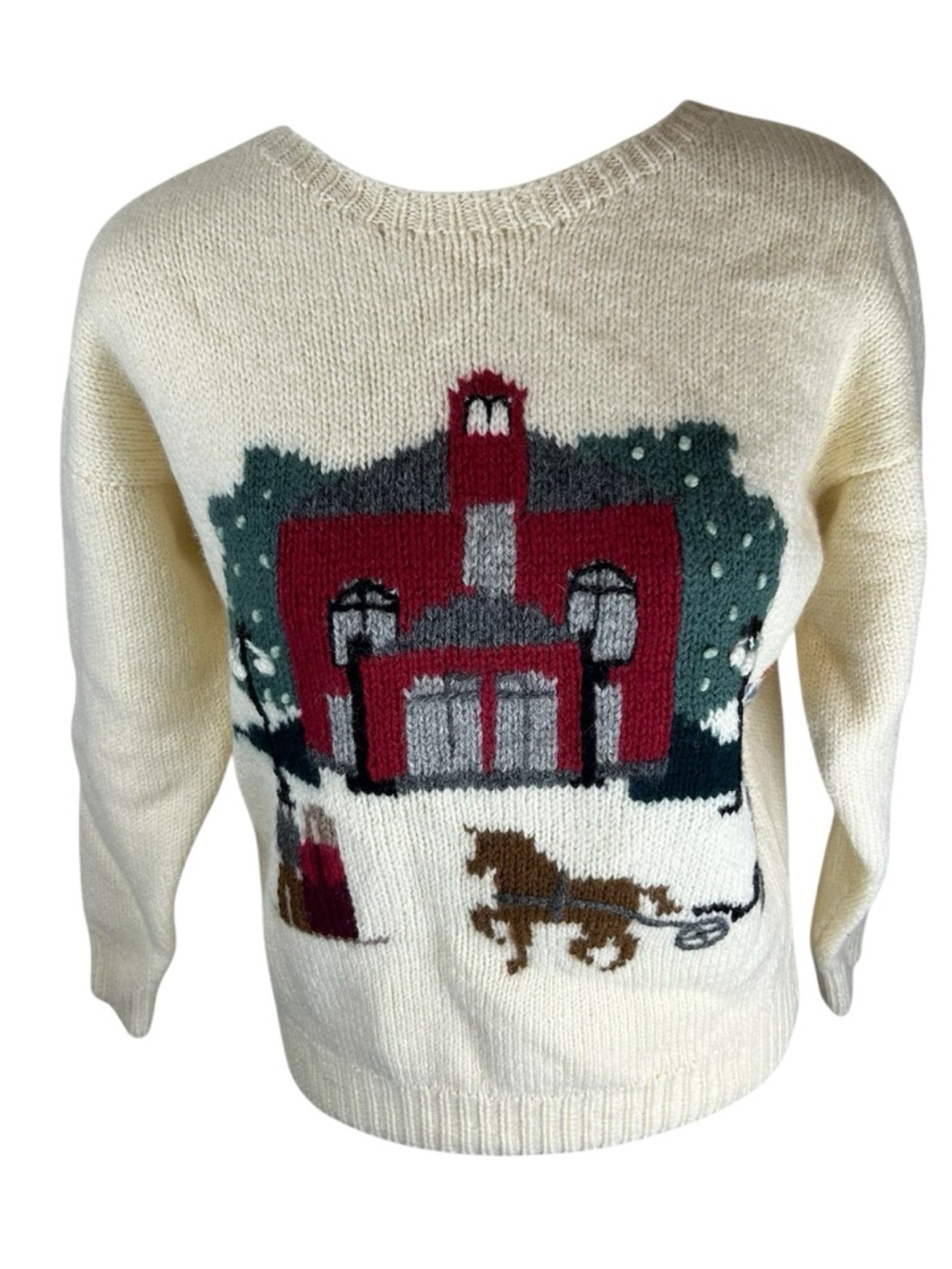 Dean’s of Scotland 100% Wool Sweater Christmas Schoolhouse Trimingham’s - Medium